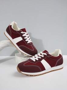 Damen Samt Patchwork Schnürsenkel Vorderseite Dicksohlige Lässig Sneaker, Neue leichte Dicksohlige Agam Schuhe, Outdoor Sport Stil Studentenschuhe für Frühling/Herbst - Bordeaux - Übersicht 2