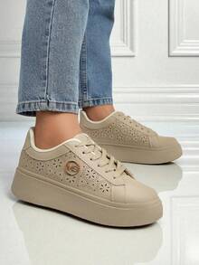 Royalfashion Women's Perforated Platform Sneakers Gevinnis - Apricot - View 3