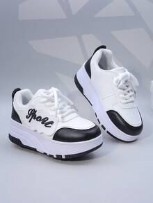 Kids Roller Skate Shoes With 4 Wheels, Detachable/2-In-1 Roller Sneakers, Lace-Up Athletic Shoes For Girls And Boys, Youth Leisure Sneakers - Black - View 3