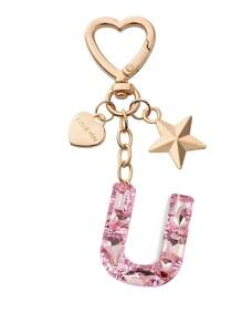 1pc Cute Bling Keychain Initial Letter Butterfly Star Pink Gift For Women Girls Bag Purse Handbags School Bag Car Key Cup Charms Accessories Car Accessories Goth Y2k