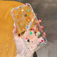 Estuche de teléfono elegante Estuche de teléfono: 1 estuche transparente con patrón de pentagrama colorido, carcasa espacial transparente, estuche protector adecuado para iPhone 11 12 13pro max 15pro 14 16pro max plus, estuche protector para teléfono 7 8 x xs xr xsmax - estrella colorida Presenta un estilo más individualista - 1 pieza - Ver 5