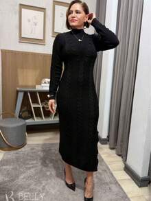 Vestido  Simples    Tricô de malha    Malhado  Ponto em cabo  Dividido    casual  Formal e Noturno  Noite  Festa de aniversário  Casamento    Outono/Inverno