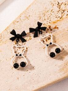 1pc Cute Bear With Bow Earrings, Sweet & Gentle, Suitable For Daily Wear, Gift For Mom, Friends - one-size - View 3