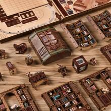 3D Puzzle Library Bookshelf Kit, DIY Miniature House Building Model, Wooden Craft Decor, Christmas & Birthday Gift