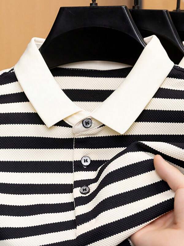 Knit Men's Striped Polo Shirt - Stylish & Comfort - Knit