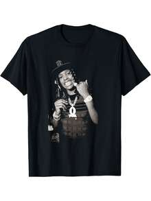 Women's Black Chicago Graphic T-Shirt - Relaxed Fit Short Sleeve Round Neck Casual Tee With Geometric Portrait Design, Hip-Hop Inspired Urban Streetwear, T-Shirt Stylish, Streetwear Fashion, Bold Print, Durable Construction, Loose Fit Top, Fashion Enthusiasts - Black - View 3