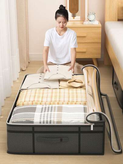 1pc Large Capacity Under-Bed Storage Box With Transparent Top - Foldable Clothes Storage Bag, For Efficient Home Organization, Suitable For Clothes, Bedding, Toys Daily Storage Box, |Transparent Top Design |Zipper Closure, Can Be Used For Wardrobe Organization And Storage