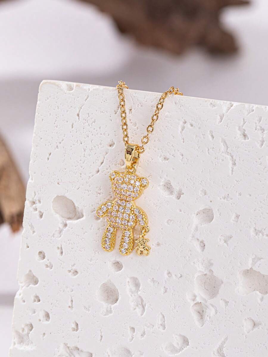 1pc Fashion Minimalist Zirconia Bear Pendant Necklace For Women, Suitable For Everyday And Various Occasions, Can Be A Great Gift For Family And Friends - Multicolor - View 1