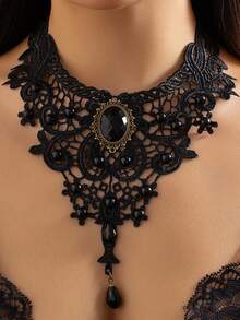5 件套女式哥特式蕾丝项链，简约颈链套装 - 彩色 - 查看 4