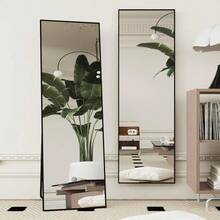 21.1" X 56" Rectangular Large Wall Mounted Or Tilting Floor Mirror With Matte Black Frame Modern Style, Made Of High Quality Explosion-Proof Film Glass, Special Material  To Reflect A Clear Image, Will Not Be Distorted To Ensure That The Mirror Is Long-Lasting Clear And Durable