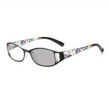 One Piece Of The European Custom-Made Series Women's Fashionable Color-Changing Old-Style Glasses - Adaptive Lens, Flower-Pattern Hollow Frame, +1.10 To +5.20 Times Magnification, Ultra-Clear Plastic Lenses, Comfortable For Indoor Wear, Vision Assistance, Spring Hinge Glasses - 黑色花朵 - 查看 7