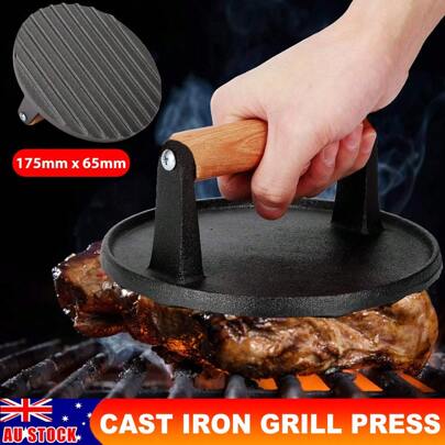 7 Inch Cast Iron Burger Press BBQ Cooking Tool For Hamburger Steak Pattie Beef