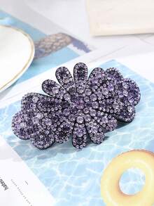 1pc Elegant Rhinestone Flower Spring Hair Clip (Rhinestone Color & Position Random), Flower Hair Accessories, Rave Accessories - Multicolor - View 2