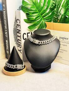 2 件黑色链项链和手链套装，男士链式颈链嘻哈首饰套装，时尚说唱歌手首饰，送给男朋友、儿子和爸爸的完美礼物 - A - 查看 16