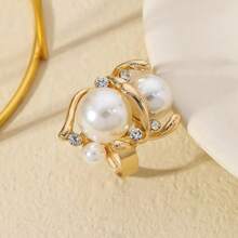 1 件优雅仿珍珠翼形设计戒指，适合日常佩戴 - 金黃色 - 查看 5