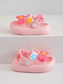 [夏季婴儿必备] 儿童透气凉鞋，柔软防滑室内浴室淋浴卡通二合一拖鞋，幼儿和小孩户外沙滩凉鞋，时尚夏季度假鞋 - 粉色 - 查看 6