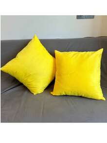 2 件鲜艳黄色抱枕套，双面印花，现代风格，多种尺寸，可机洗涤纶，拉链开合 - 非常适合小客厅装饰（不含枕芯）