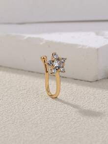 1 件金色五角星鼻环，带微镶嵌锆石星假鼻环，女士穿孔首饰