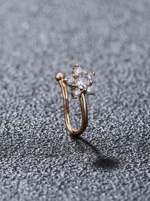 1 件金色五角星鼻环，带微镶嵌锆石星假鼻环，女士穿孔首饰