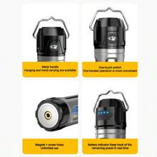 1 件可充电露营灯 - LED 露营灯，带 3 种照明模式的手电筒，日常防水，便携式帐篷灯，适用于室内/室外使用，紧急停电，徒步旅行，飓风，钓鱼