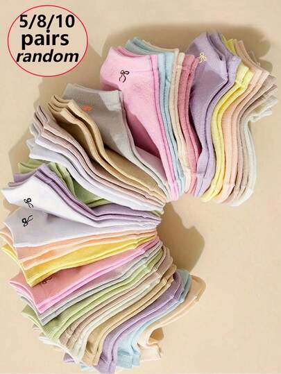 5/8/10 双新款蝴蝶结时尚可爱糖果色纯色踝袜，返校学生运动短袜