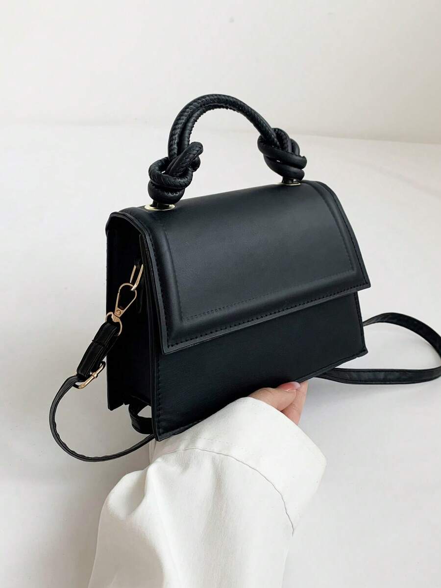 1 buc. Geantă pătrată mică, de înaltă calitate, din PU, cu design francez de nișă, pentru navetiști, culoare solidă, 2025, geantă crossbody versatilă nouă, - Negru - Vizualizare 1