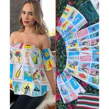 Blusa de Hombros Caidos de "Loteria" para Mujer Dama Sexy Patria Mexicana Fiestas Patrias Septiembre Loteria - Multicolor - Ver 6