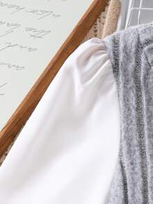 Nuevo vestido línea A con cuello y bloque de color para niñas preadolescentes, estilo universitario, para otoño - Gris - Ver 5