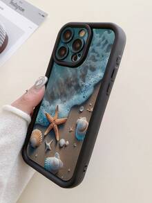 1pc Starfish & Shell Pattern Protective Phone Case With Precise Hole Design, Anti-Fall Thick Black Phone Case Compatible With IPhone 11 Pro Max, 12 Pro Max, 13 Pro Max, 14 Pro Max, 15 Pro Max, 16 Plus, 16 Pro Max, 16E, Galaxy A55, Galaxy A15, Galaxy S24 Ultra, Redmi, OPPO, Realme, VIVO, Infinix, Honor, MOTO, One Plus - Black - View 4