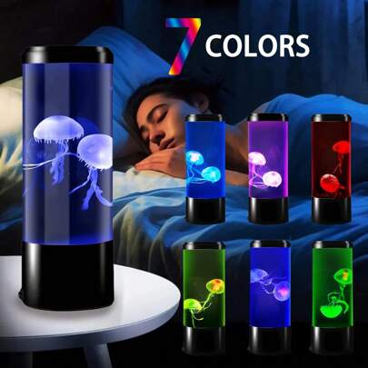 Lámpara de medusa LED, luz nocturna eléctrica de acuario océano, cambio de 7 colores, con doble alimentación por USB/batería, decoración de escritorio adecuada para la sala de estar, dormitorio, hogar, regalo festivo - Baterías no incluidas