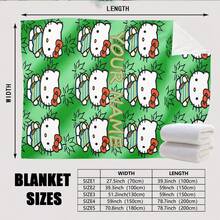 Sanrio Hello Kitty 毯子 - 柔软保暖，羊毛材质，可定制姓名和绿色叶子图案，适合所有季节，可机洗，1 件装。 - 紅色 - 查看 3