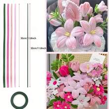 372/150pcs Craft Supplies Kit: Pink & Green Chenille Stems, Step-By-Step Video Tutorial, Green Floral Wire, Gardening Tape, Stamens, Suitable For Bouquet Crafts, Creative Gifts And Party Decorations. Flexible Chenille Stems For DIY Projects And Decor, Ideal For Holidays, Graduations And Celebrations. - Multicolor - View 2