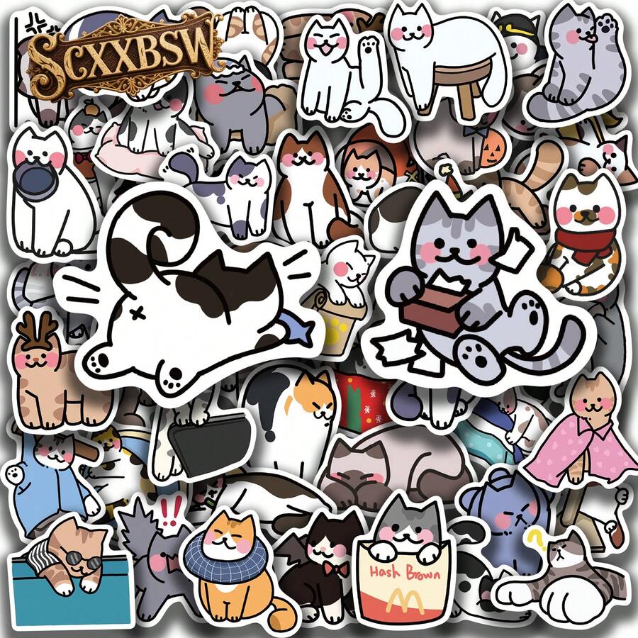 SCXXBSW 50 piezas de pegatinas de gato lindas y elegantes, pegatinas de anime geniales, pegatinas decorativas resistentes al agua y duraderas. Pegatinas de anime geniales resistentes al agua y duraderas para decorar estuches de teléfonos móviles, portátiles, botellas de agua, guitarras, patinetas, maletas, etc. Inicia tu viaje creativo DIY, es la primera opción para regalos en festivales como Halloween y Navidad - Multicolor - Ver 1