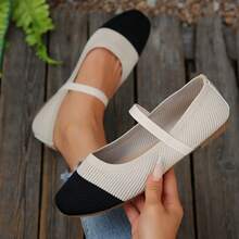 Women Shoes Soft Sole Flat Shoes Square Toe Elastic Band Comfort - 黑色 - 查看 8