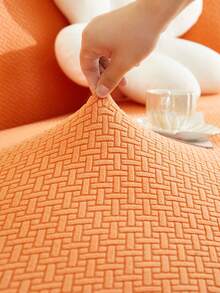 1 件提花沙发套，客厅短毛绒沙发套，宠物弹力沙发套，家居装饰 - 橘色 - 查看 8