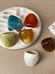 1 件波西米亚复古风格树脂戒指，适合日常佩戴和派对，优雅时尚的宽带戒指，是送给女朋友、妈妈、女儿的贴心礼物，适合情人节、母亲节、感恩节、狂欢节和音乐节（手工制作，颜色可能略有不同） - 樹脂戒指 - 查看 1