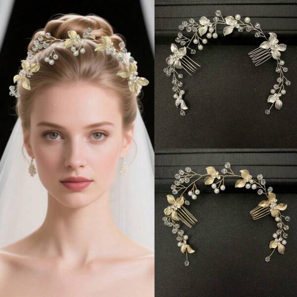 1pc Elegant Glass Hair Comb, Bridal Wedding Hair Accessory, All Season