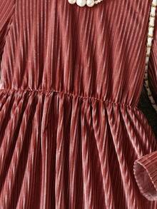 Elegant Chestnut Long Sleeve Girls Dress, Ribbed Texture With Ruffle Hem, Suitable For Casual To Semi-Formal Occasions, Graceful Girls Outfit - 紫紅色 - 查看 3