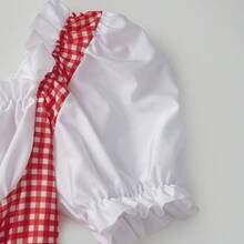 Women Halloween Miss Red Costumes Fairytale Short Puff Sleeve Plaid Print Short Mini Corset Dress With Hooded Cape 2pcs Cosplay Clothes For Adult - 紅色 - 查看 6