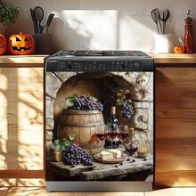 1pc Wine 2D Flat Magnetic Dishwasher Door Sticker - Waterproof, Easy To Clean, Reusable, Fits Dishwashers, Refrigerators, Washing Machines, Dryers, No Adhesive Needed, Kitchen Decor Accessory, Suitable For Most Dishwashers