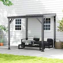 Domi 8'x8' Lean To Gazebo Hardtop Expandable Wall Mounted Pergola With Gutters Gaanized Steel Roof 60MPH Wind Resistance Outdoor Metal Heavy Duty Metal Awning For Patio Deck Backyard Grey - Gray - View 1