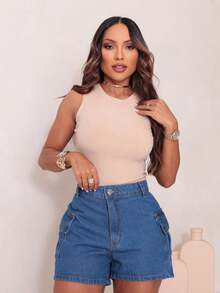 MILLE MODAS SHORT CARGO JEANS WOMEN - Dark Wash - View 4