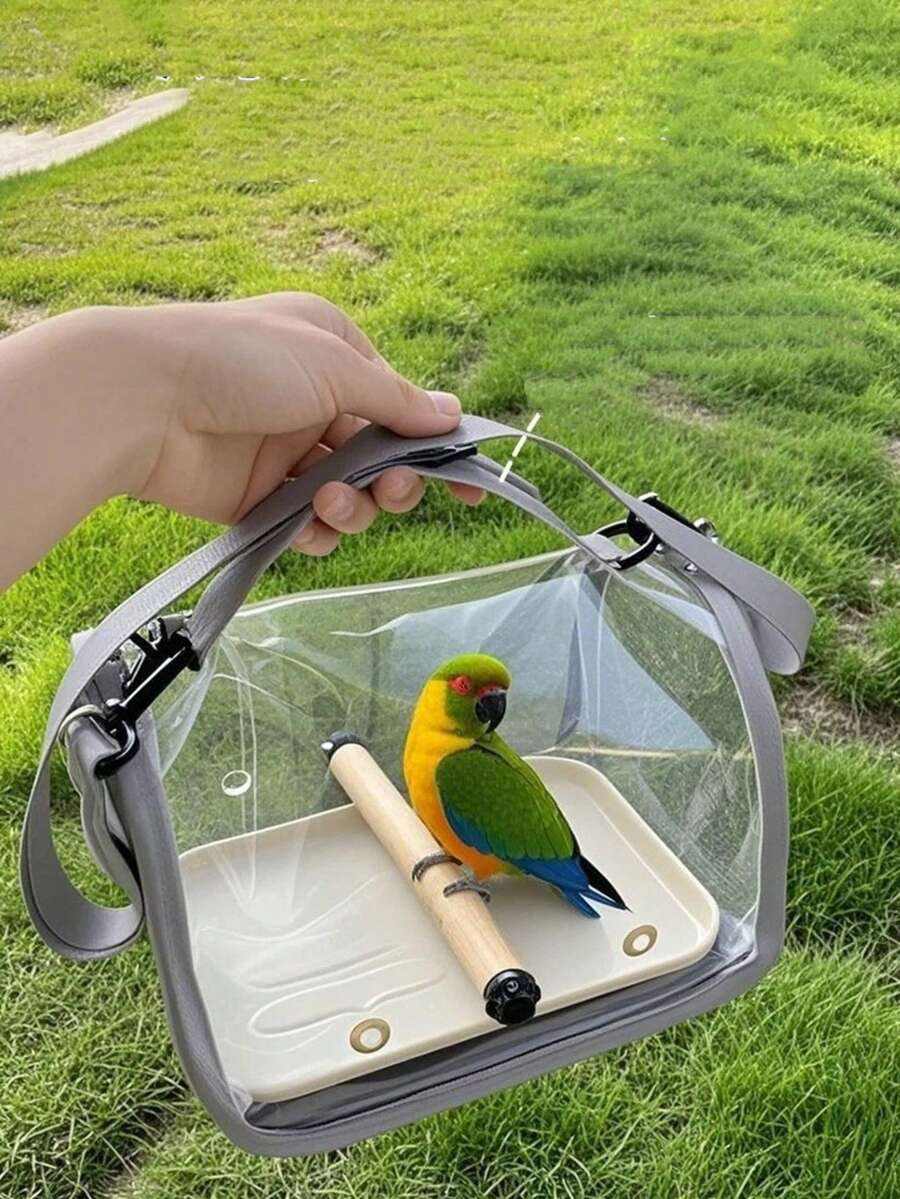 鹦鹉户外活动便携式鸟包，可折叠透明斜挎鸟背包，虎皮玄凤宠物携带包，鸟笼 - 灰色 - 查看 1