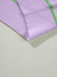 Acelitt Casual Contrast Stripe Off-Shoulder 3/4 Sleeve Ribbed Crew Neck Knit Top, Suitable For All Seasons