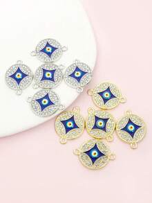 10 件邪恶之眼设计几何连接器饰物，镶嵌闪亮水钻，铜币/土耳其恶魔之眼形滴油合金双吊坠 - 护身符和幸运珠宝手链项链钥匙扣 DIY 配件 - 非常适合手工制作的创意特色工艺项目 - 惡魔之眼 - 查看 13