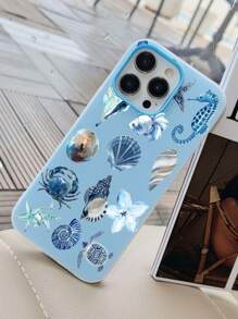 1pc Summer Dopamine Ocean Blue Sea Turtle Shell Crab Pattern Colorful Cute Jelly Pudding Waterproof Shockproof Anti-Slip TPU 2-In-1 Soft Phone Case Fitted Compatible With Apple Mobile