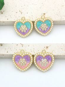 4 件珠光渐变蝴蝶结、心形和圆形吊坠 DIY 珠宝配饰，复古奢华耳环、项链，适合日常佩戴