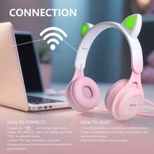 新款猫耳耳机无线耳机，渐变色可爱女士情人节、新年、圣诞节礼物，带卡槽和可折叠迷你马卡龙，节日礼物无线耳机 - 粉色 - 查看 7