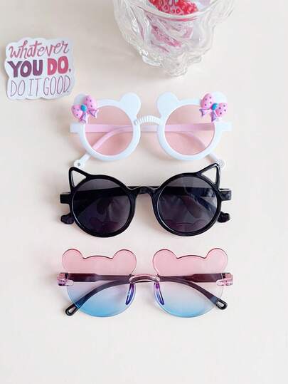 1/2/3 pièces Nouvelles lunettes de mode 2024 avec oreilles d'ours mignonnes pour garçons et filles. Lunettes classiques pour enfants et bébés.