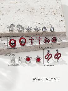 9 Paar Gothic Stil Spitzen Anhänger Set mit Kreuz, Herz, Stern, Spinne, Totenkopf Motiven, vielseitig einsetzbare Party Socken